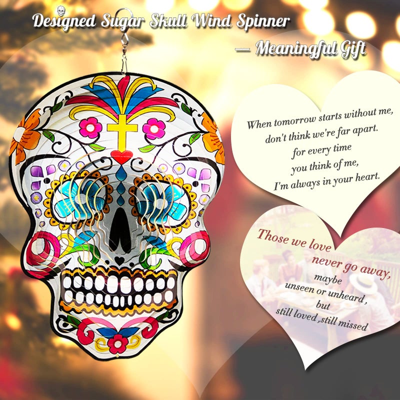 Fonmy Kinetic 3D Metal Garden Wind Spinner Unique Gifts Outdoor Decorations Quality Hanging Ornament for Home and Garden 12inch Mandala Silver Sugar Skull Wind Spinners - Image 5